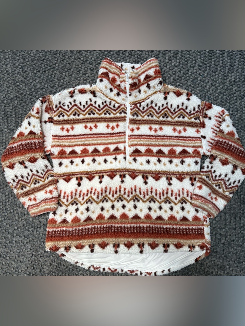 Cozy Aztec/western Patterned Sherpa 1/4 zip pullover - Rust & Cream (large-xxl)